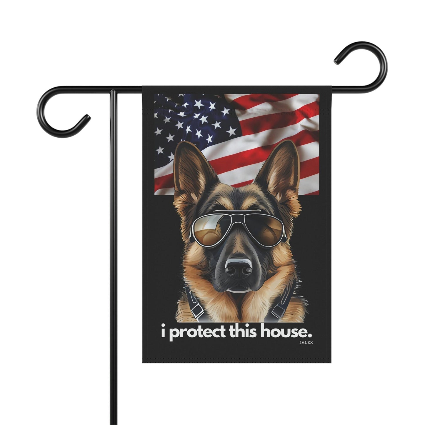 German Shepherd Flag, Garden Flag, I Protect This House, Patriotic, USA, United States, American Flag, Banner, Printed Both Sides