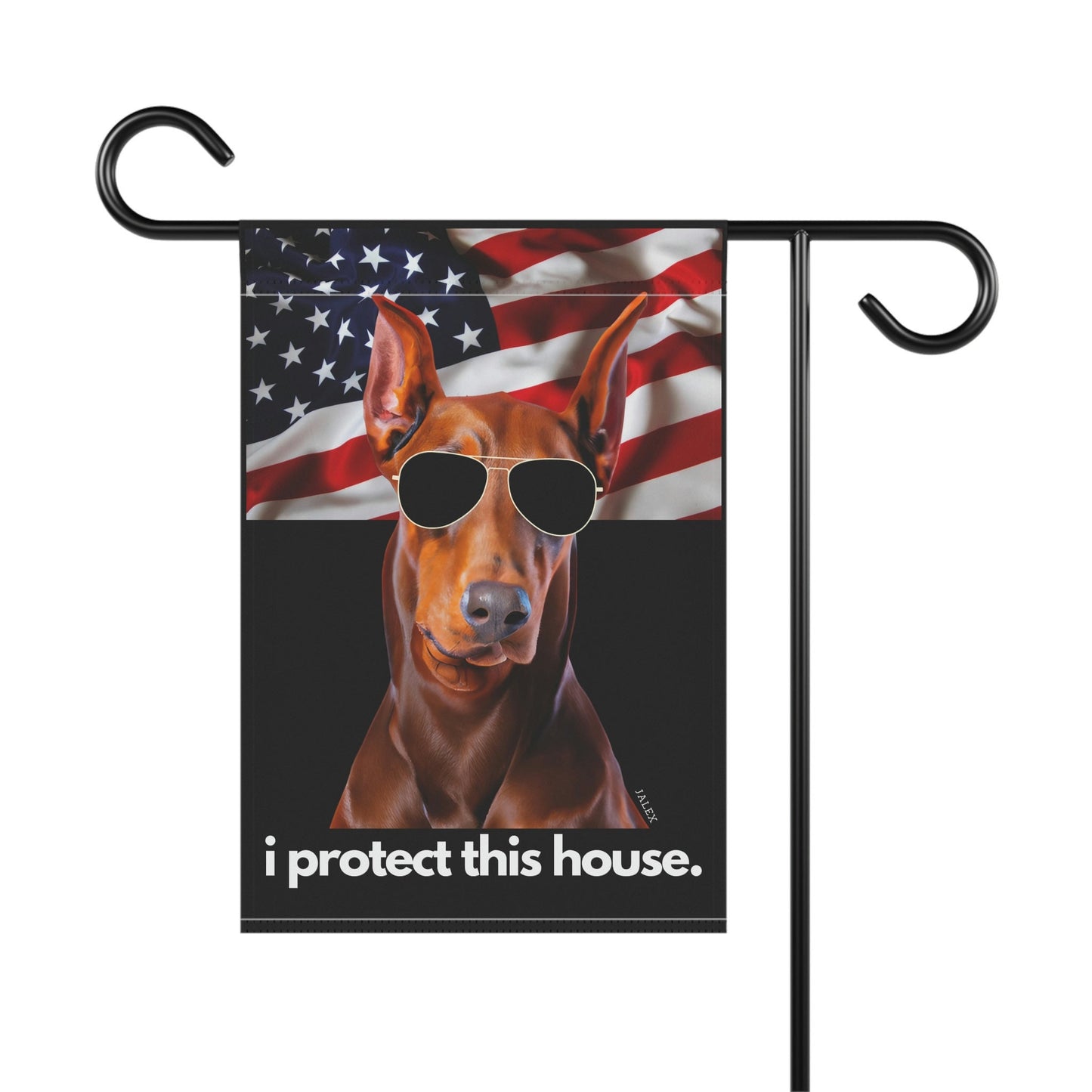 Red Doberman Flag, Garden Flag, I Protect This House, Patriotic, USA, United States, American, House Flag, Banner, Printed Both Sides