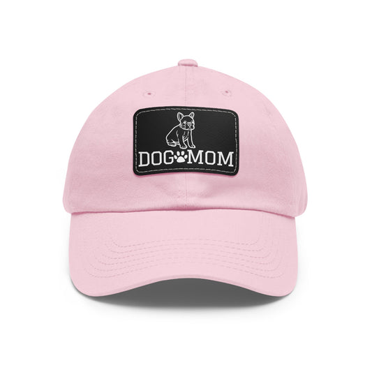 French Bulldog "Dog Mom" with Paw Print | Dad Hat with Leather Patch (Rectangle)