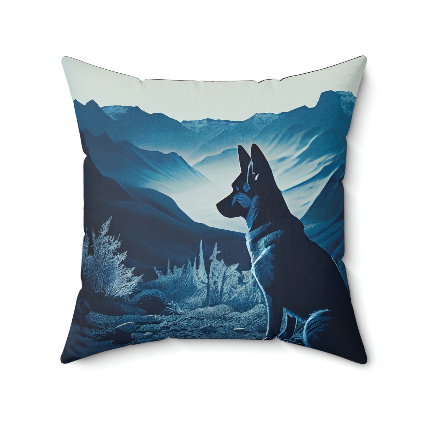 German Shepherd Blue Landscape Pillow