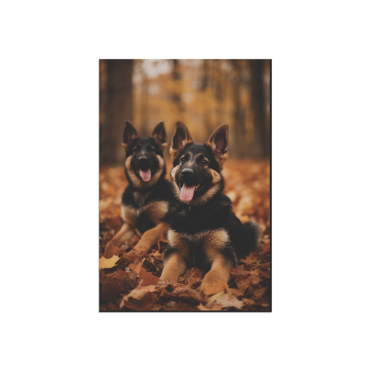 German Shepherd Puppies Playing in Fall Leaves Garden Flag, House Flag, Banner, Printed Both Sides