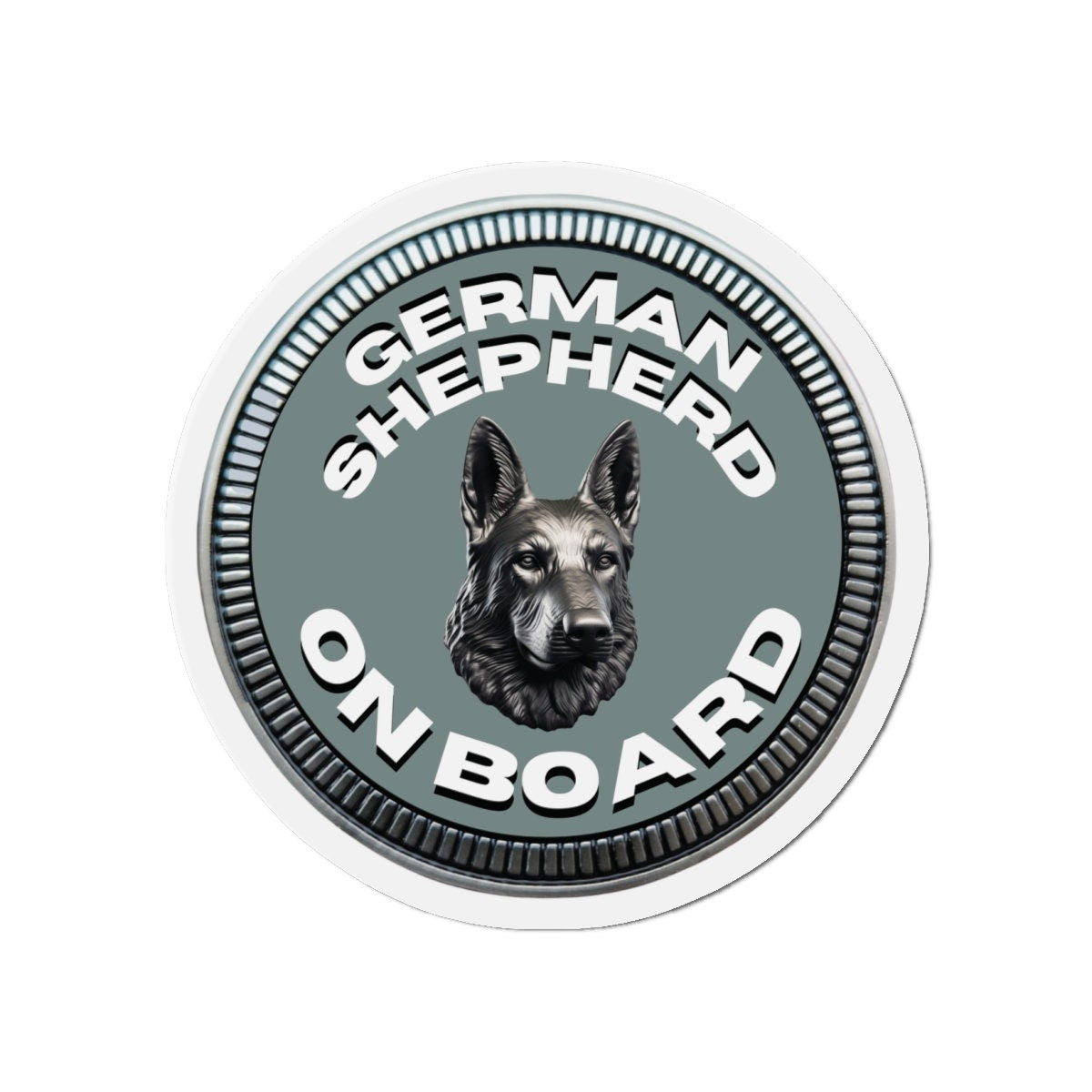 German Shepherd "ON BOARD" | Green Gray | Metal Looking Badge | Die-Cut Magnet