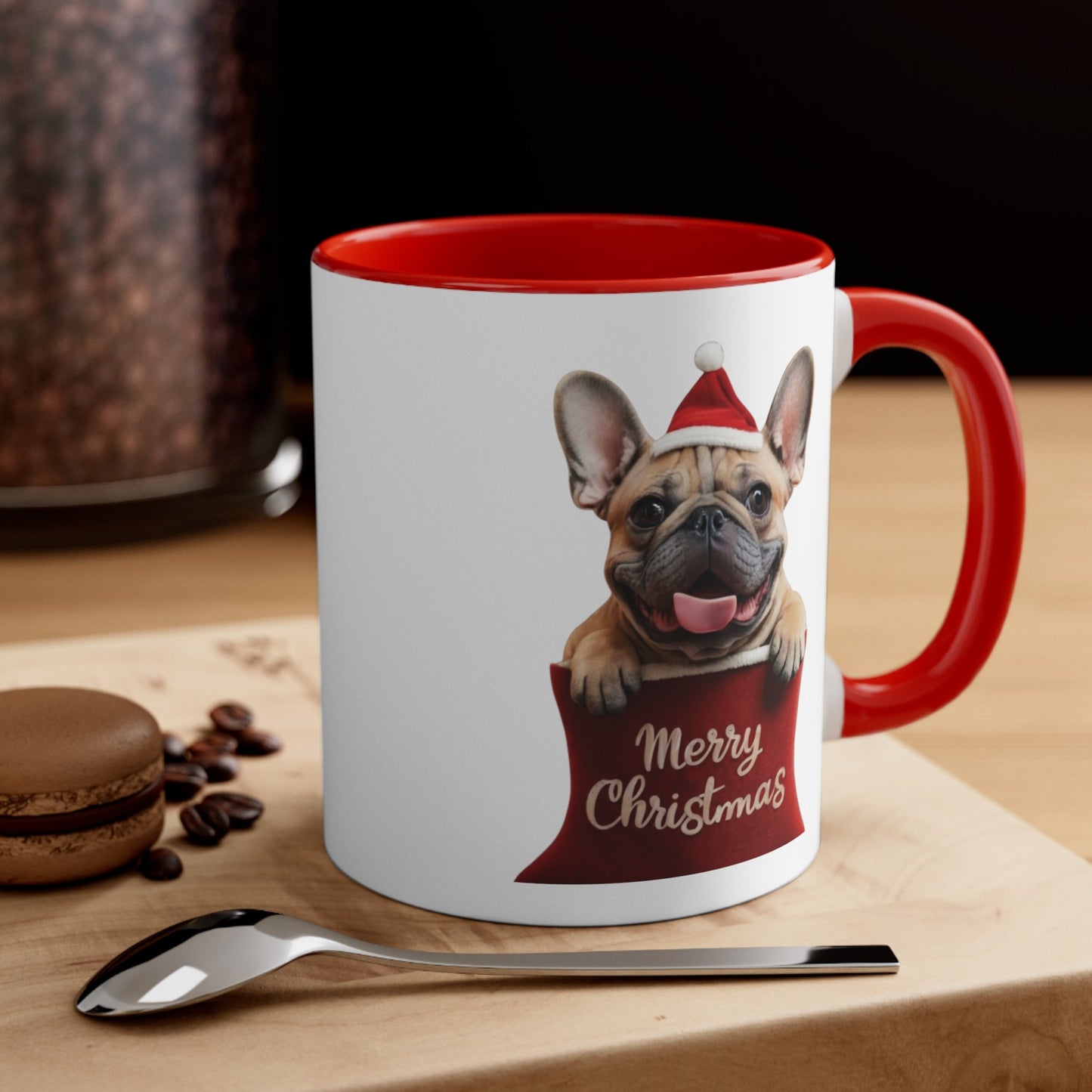 French Bulldog in Stocking with Santa Hat Merry Christmas | Coffee Mug, 11oz