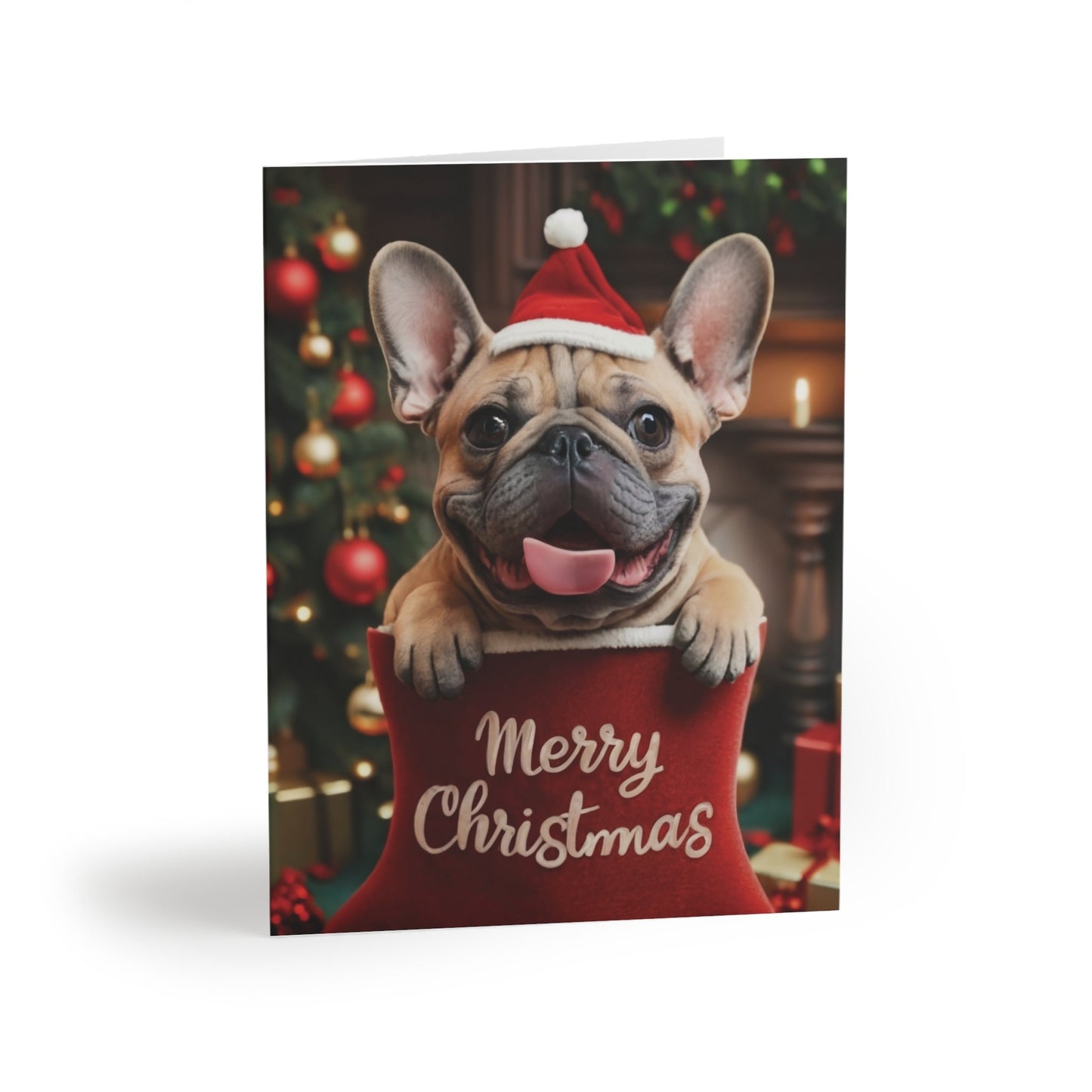 French Bulldog Cute Puppy in Stocking "Merry Christmas" | Greeting cards (8, 16, and 24 pcs)