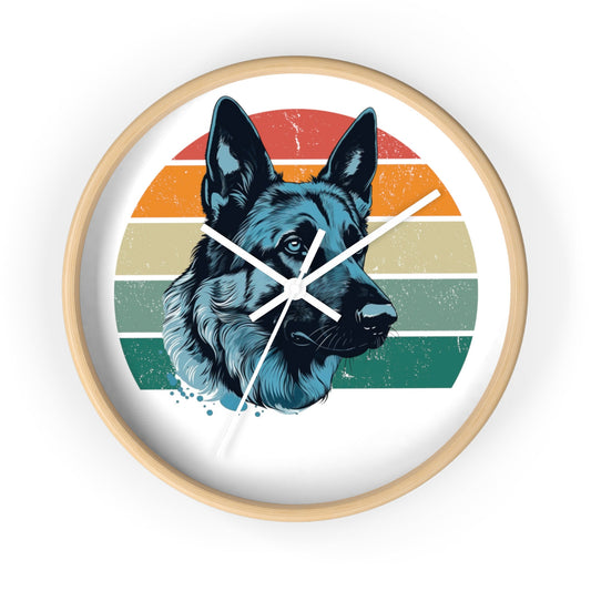 German Shepherd Blue Toned Retro Wall Clock