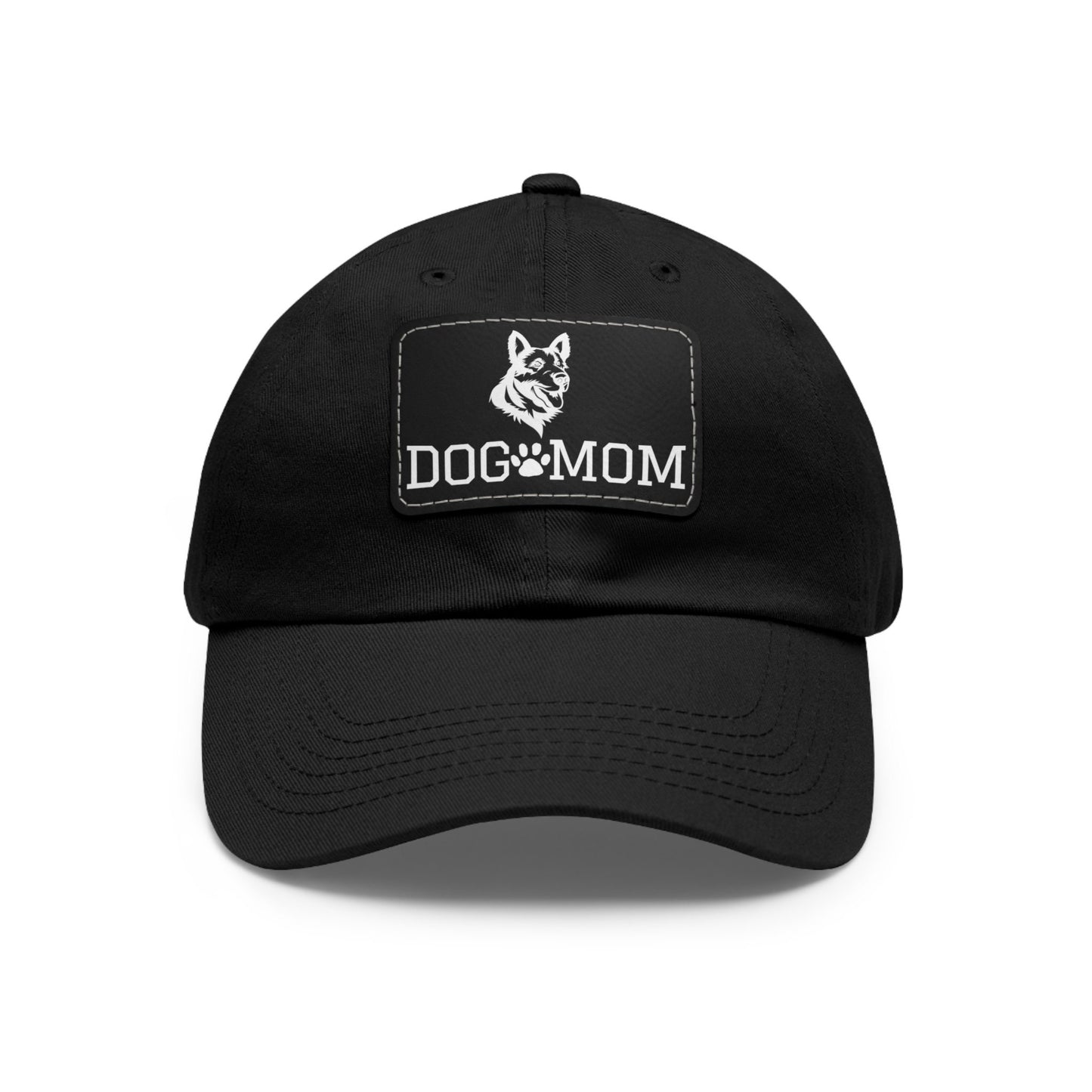 German Shepherd "Dog Mom" with Paw Print | Dad Hat with Leather Patch (Rectangle)