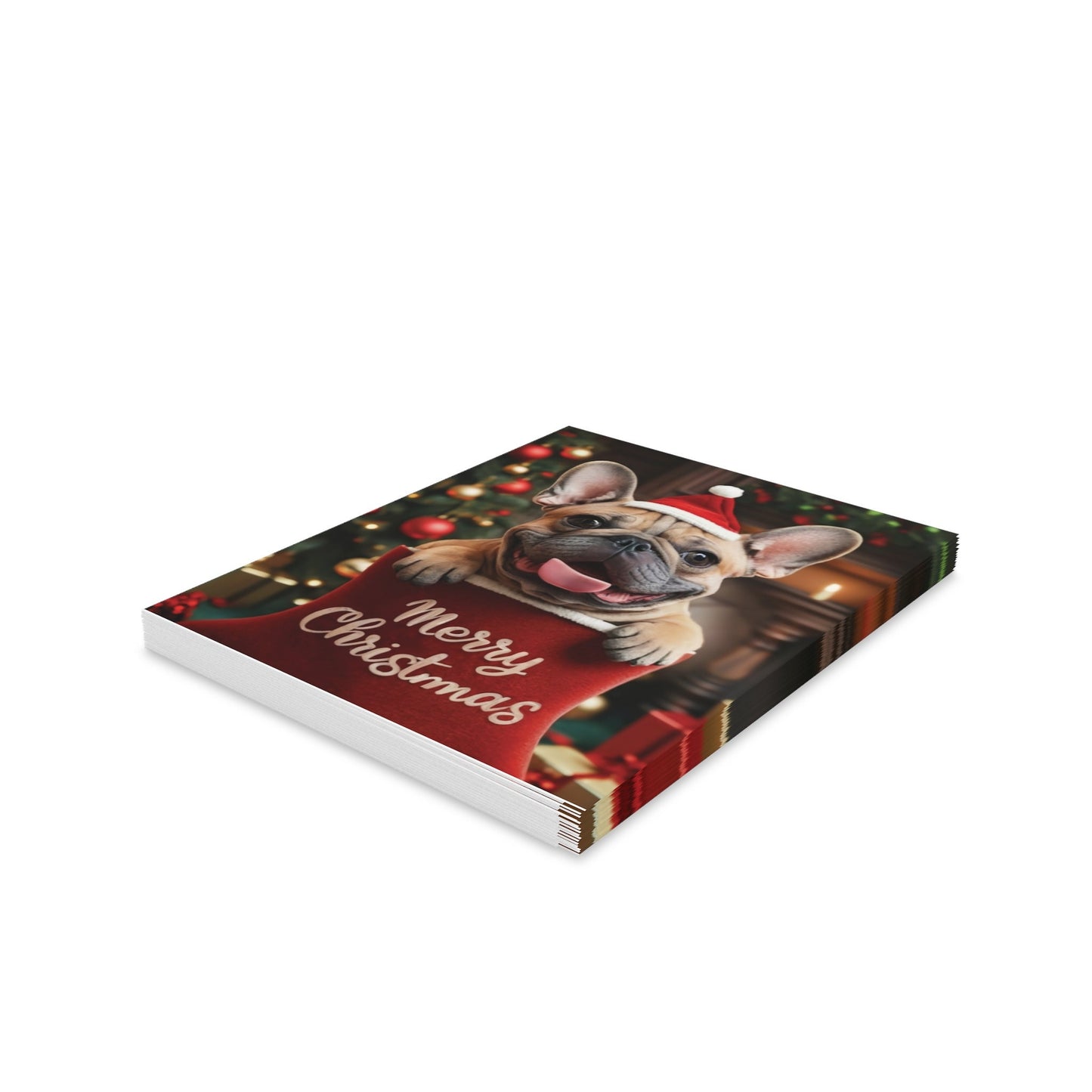 French Bulldog Cute Puppy in Stocking "Merry Christmas" | Greeting cards (8, 16, and 24 pcs)