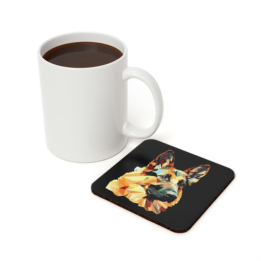 German Shepherd Multi-Colored Black Background Square or Round Cork Back Coaster