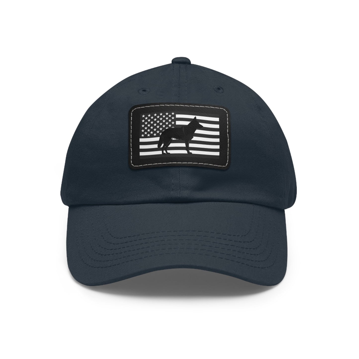 German Shepherd Silhouette with US Flag Dad Hat with Leather Patch