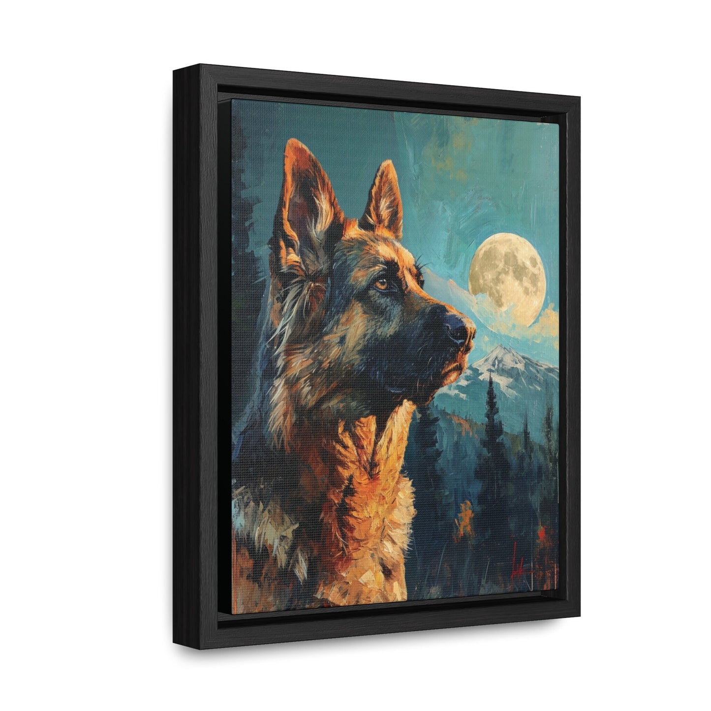 German Shepherd Forest Mountains Moon Gallery Canvas Wrap Vertical Frame