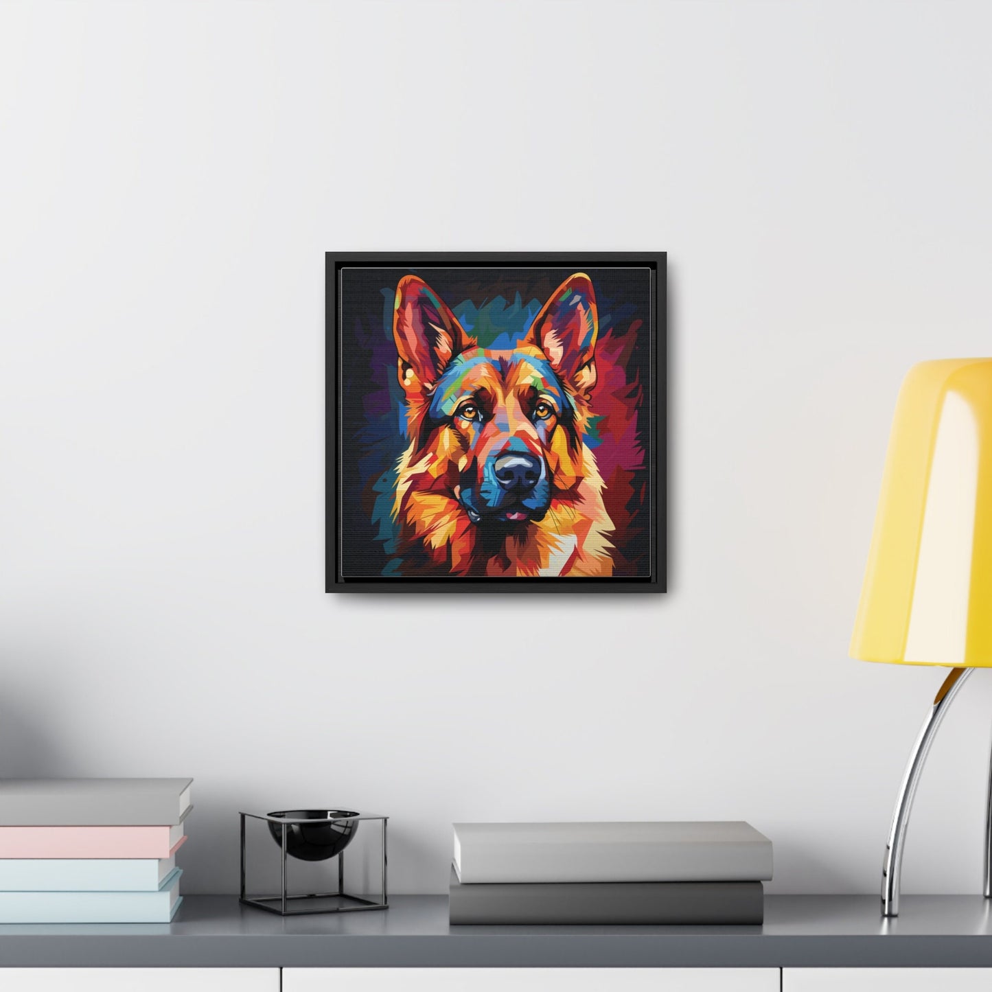 German Shepherd Portrait in Pop Art Style | Framed Canvas