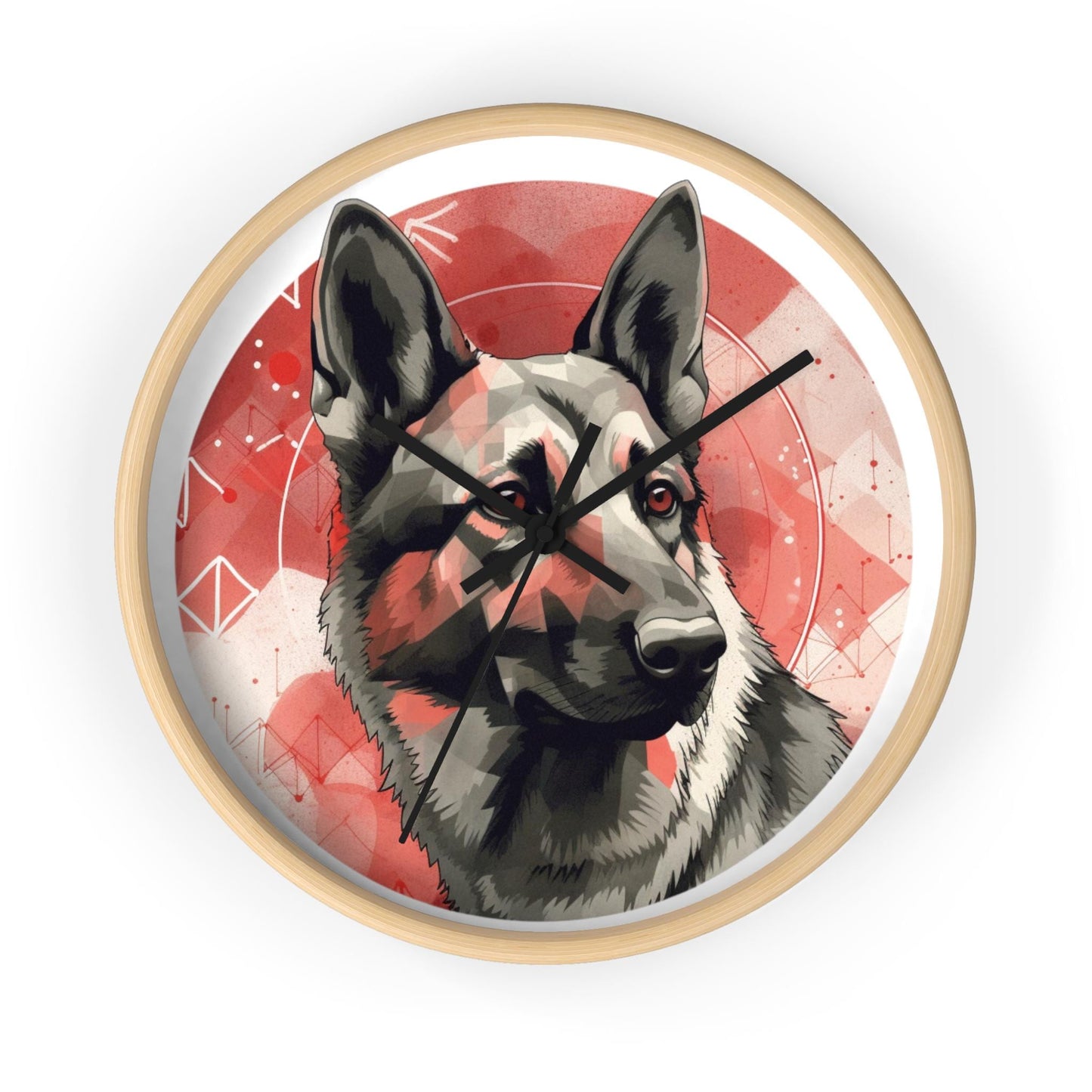 German Shepherd Red Geometric Retro Wall Clock