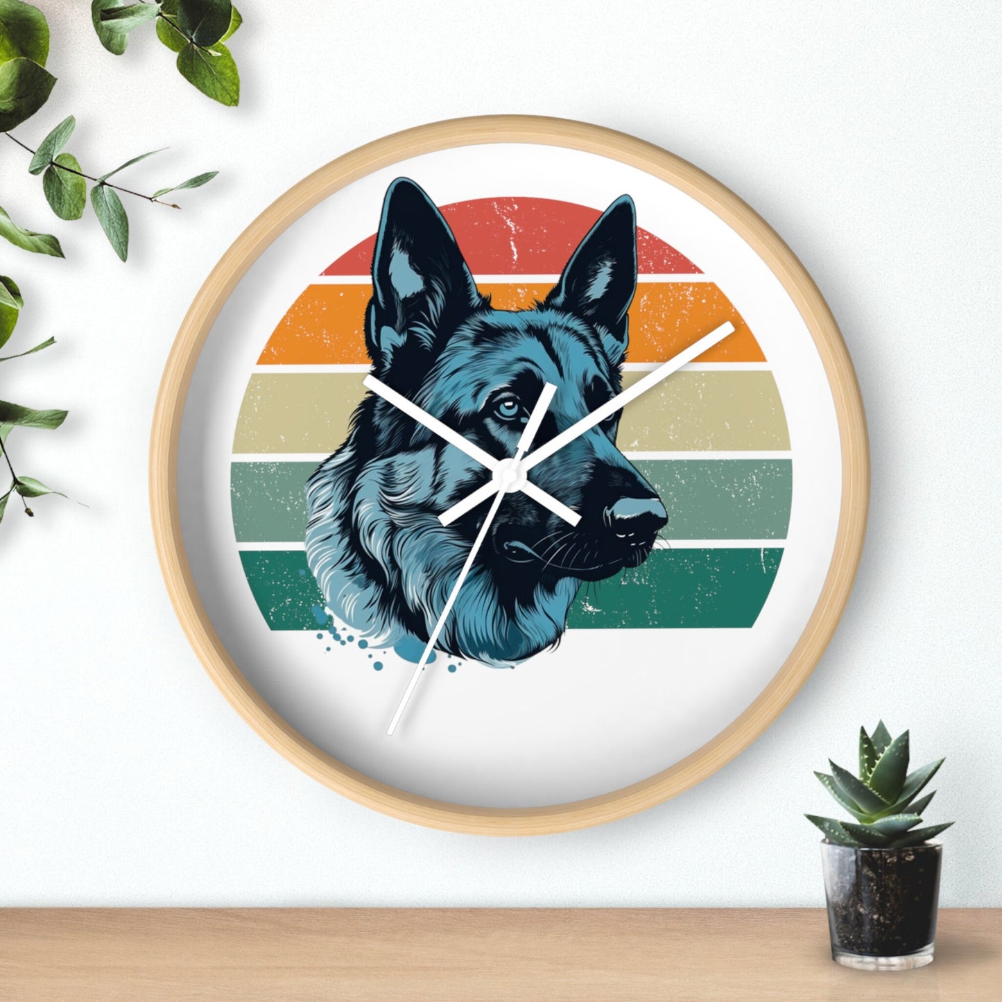 German Shepherd Blue Toned Retro Wall Clock