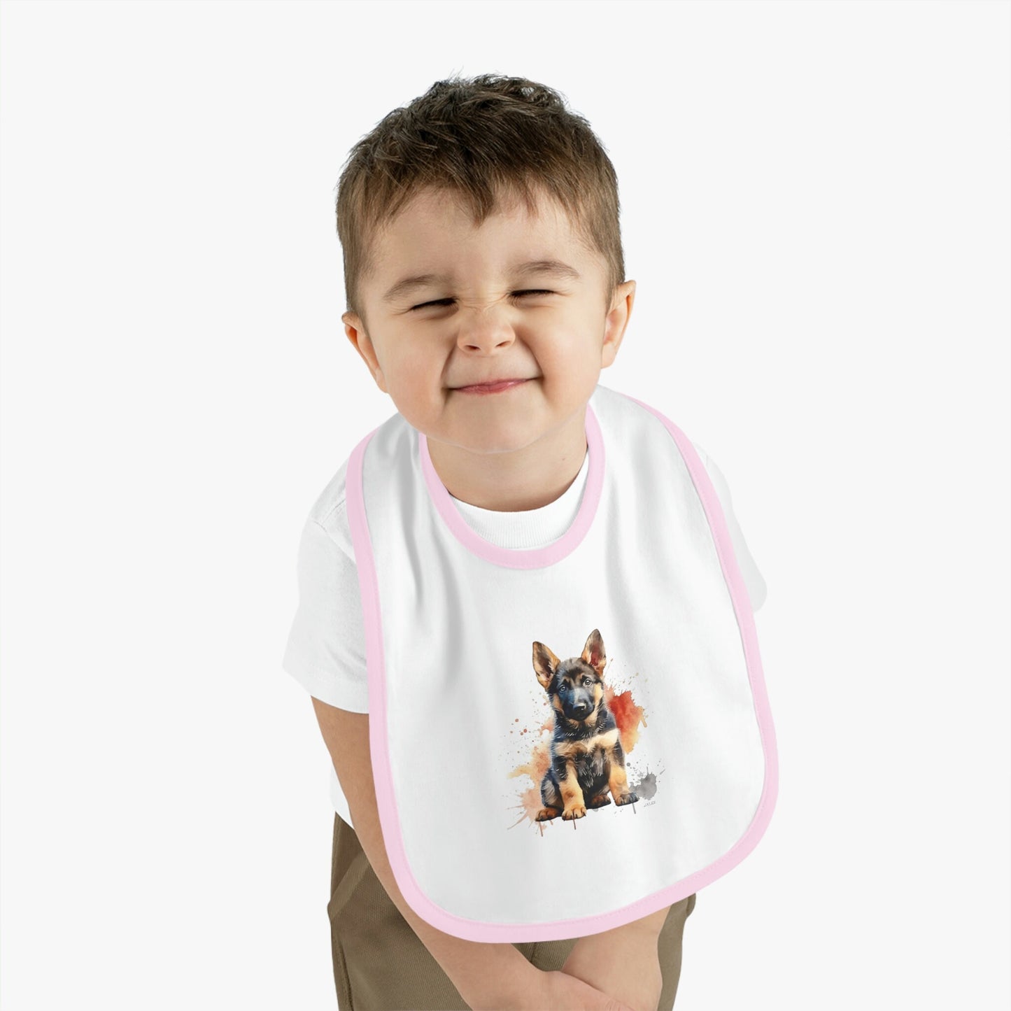 German Shepherd Puppy | Baby Contrast Trim Jersey Bib