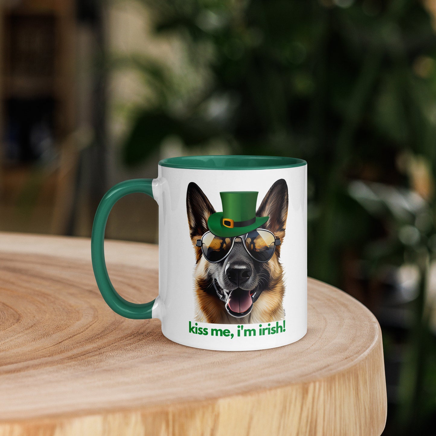 German Shepherd "kiss me, i'm irish!" cute funny gift for dog lovers St. Patrick's Day green inside and handle