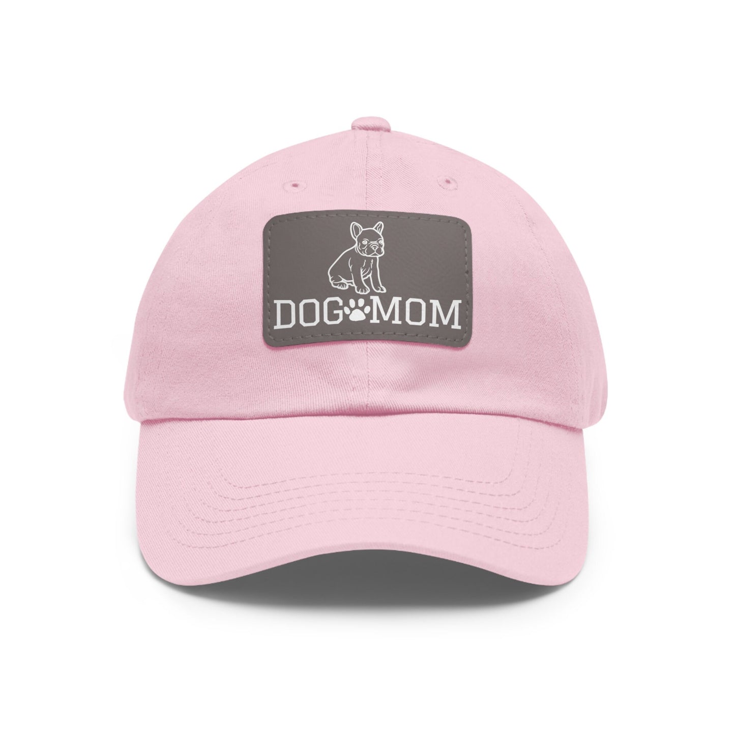 French Bulldog "Dog Mom" with Paw Print | Dad Hat with Leather Patch (Rectangle)