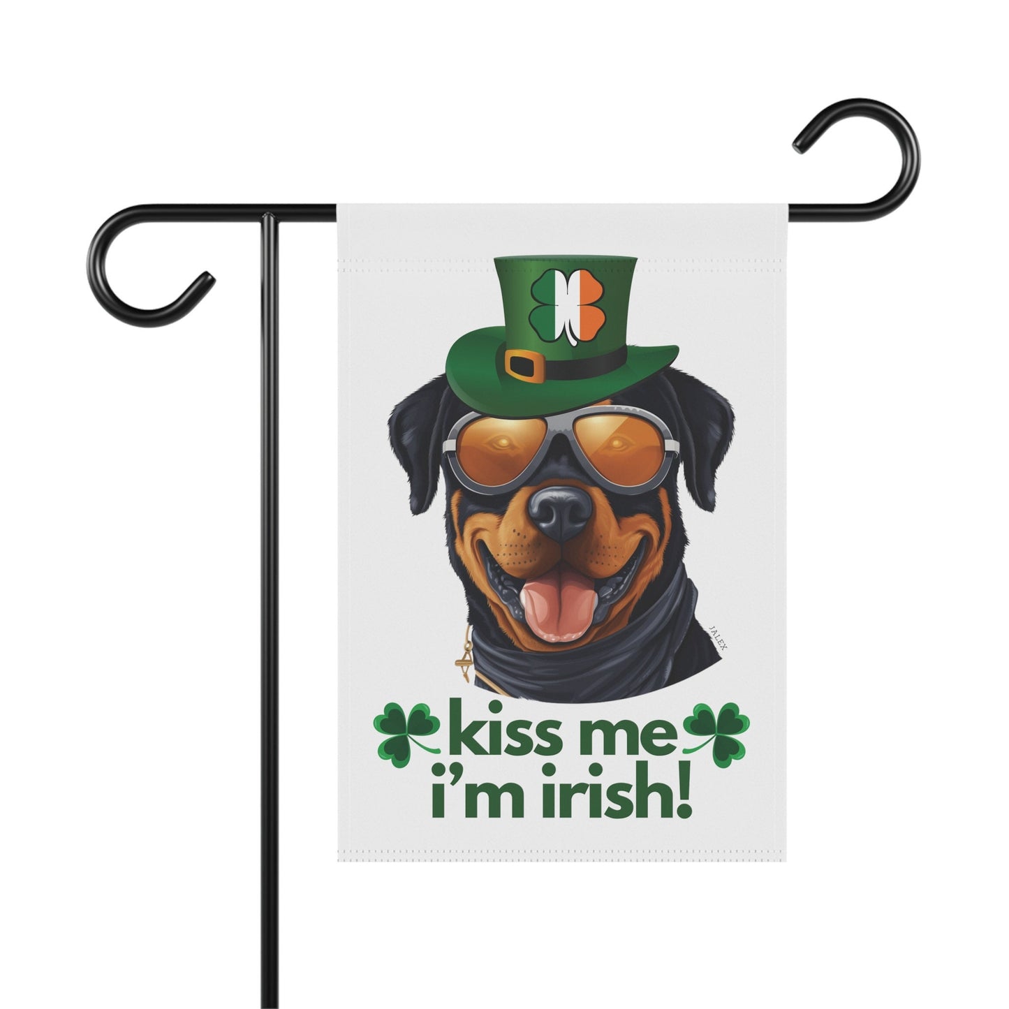 Rottweiler Flag, Garden Flag, Kiss Me I'm Irish!, House Flag, Banner, Printed Both Sides, Gift, Dog Lover, St. Patrick's Day