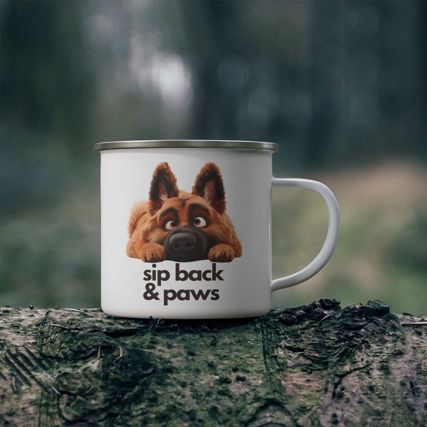 German Shepherd Cute Paws & Reflect Gift Dog Lover Enamel Camping Mug