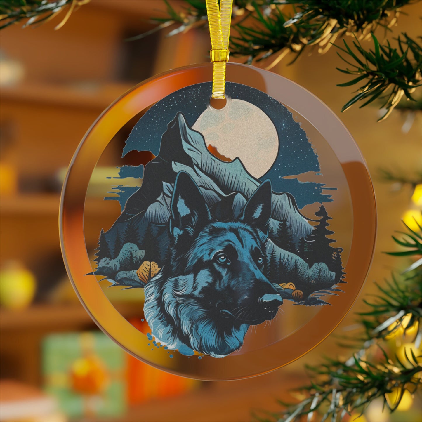 German Shepherd Blue Mountains | Dog Gifts for Owners | Glass Ornament