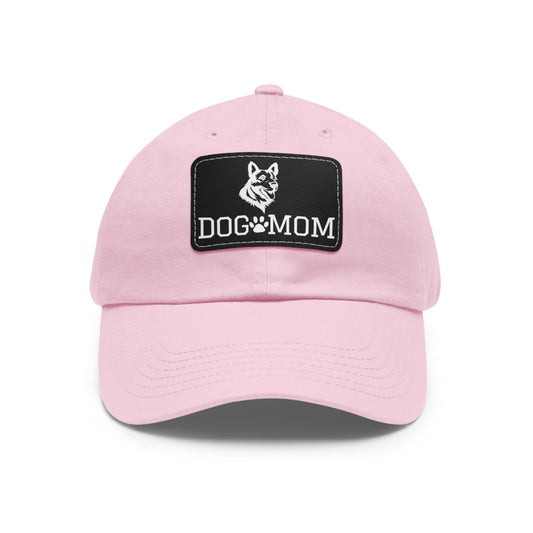 German Shepherd "Dog Mom" with Paw Print | Dad Hat with Leather Patch (Rectangle)