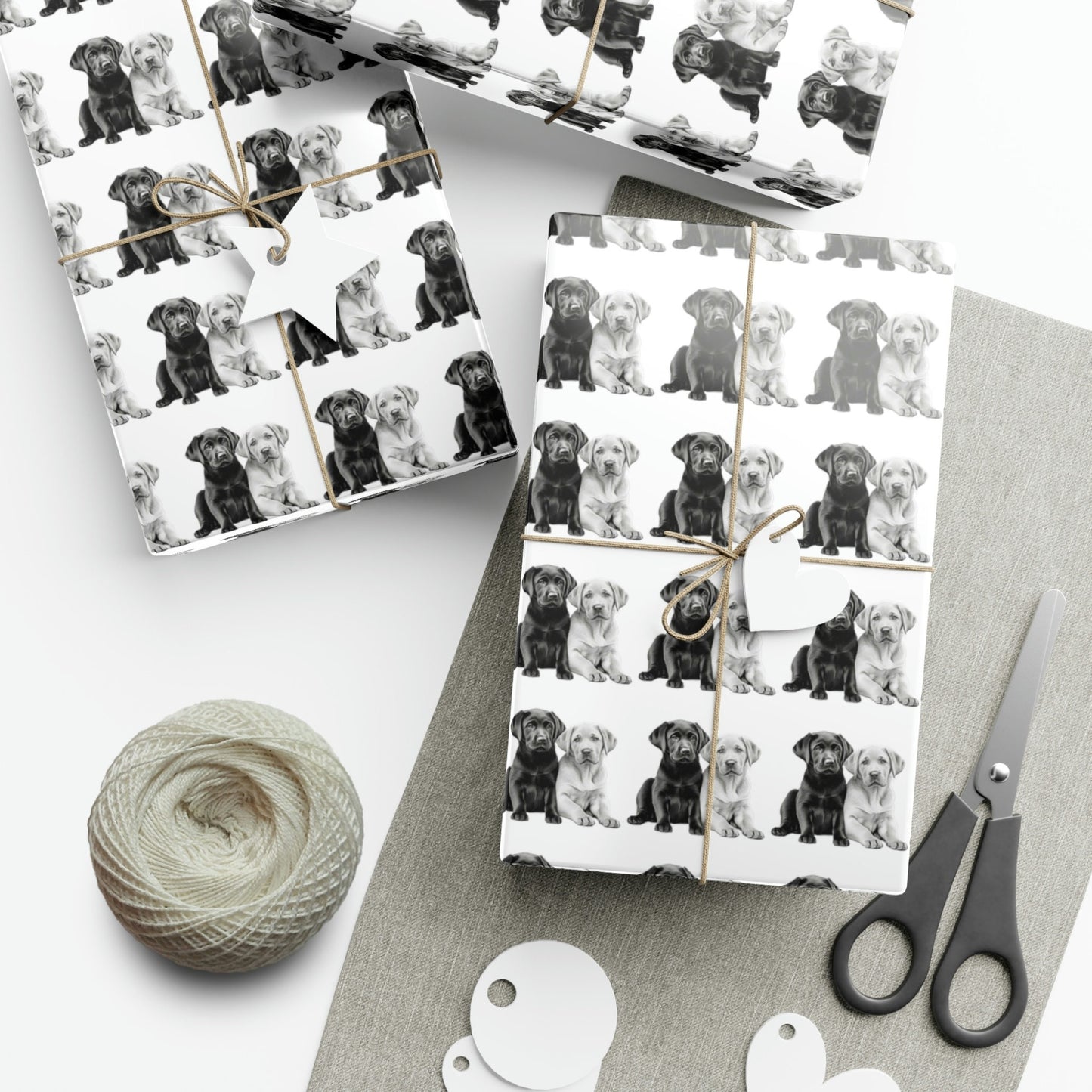 Black and White Labrador Puppies Gift Wrap Paper