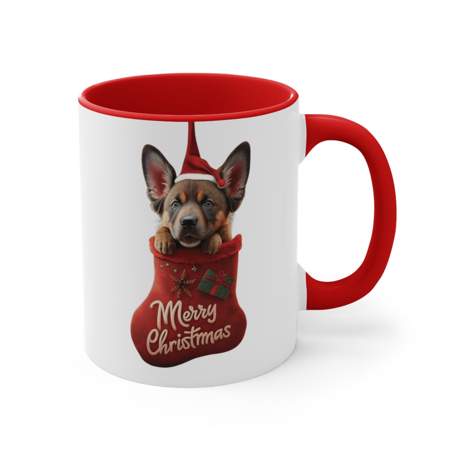 German Shepherd in Stocking with Santa Hat Merry Christmas | Coffee Mug, 11oz