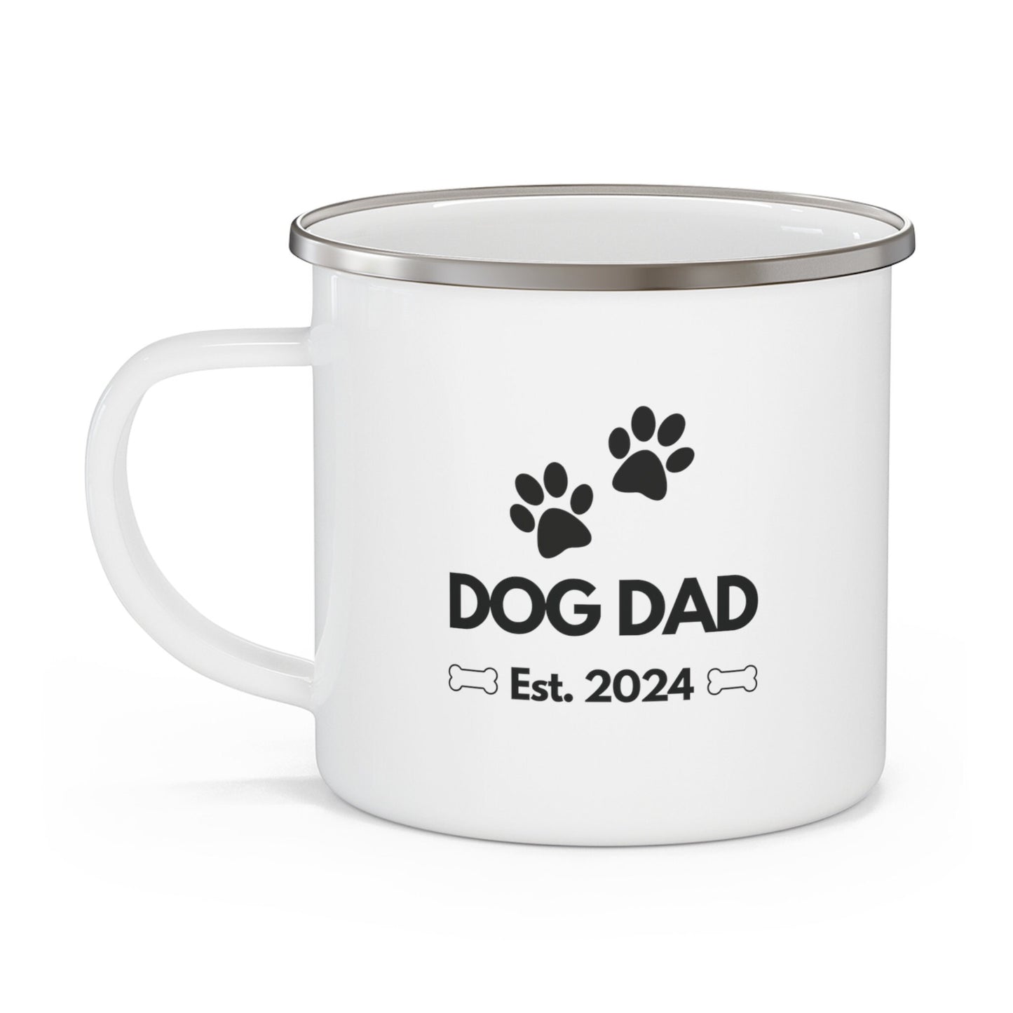 Dog Dad Est 2024 Paw Prints Bones Gift Dog Lover Enamel Camping Mug