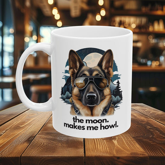 German Shepherd "the moon. makes me howl." | Ceramic Mug 11oz