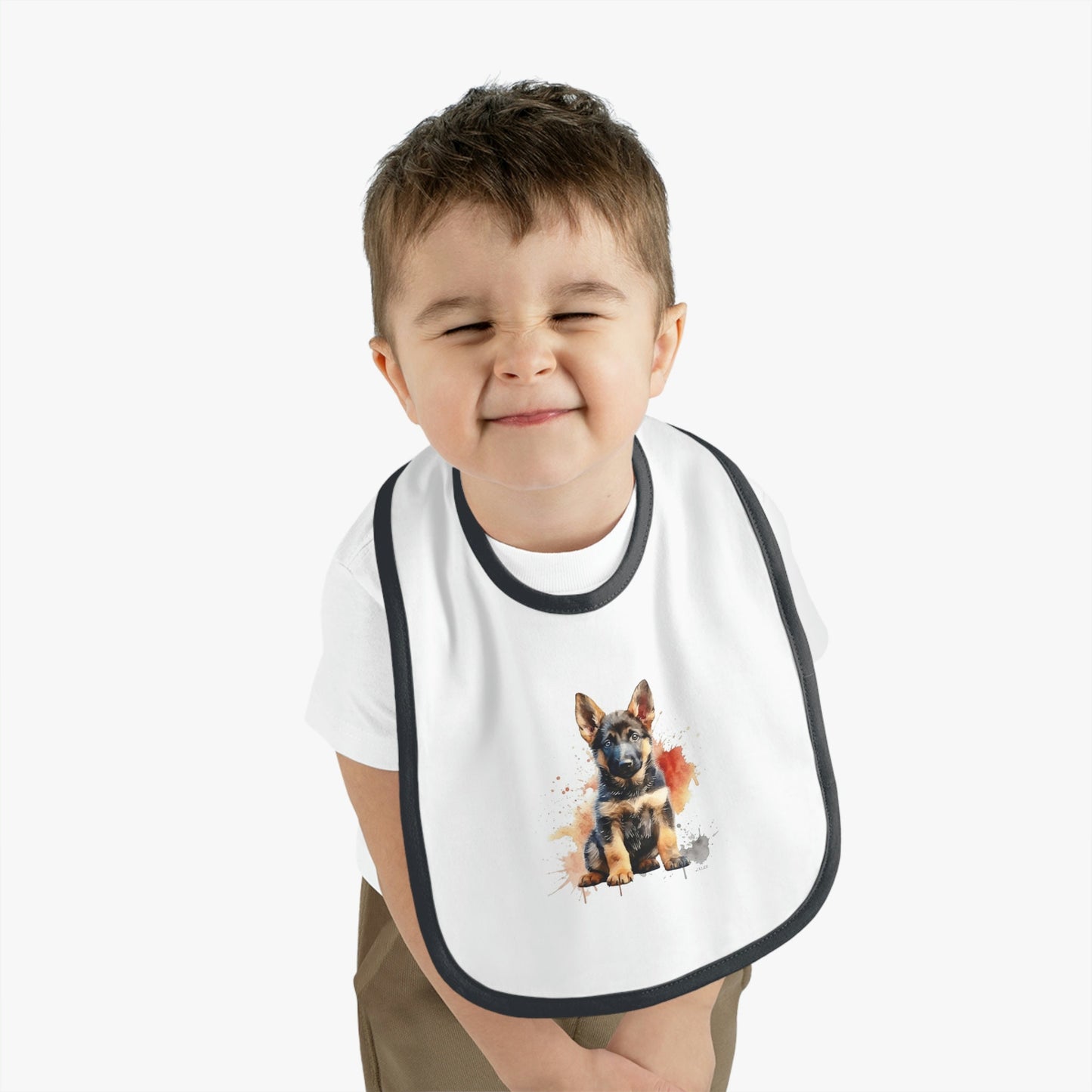 German Shepherd Puppy | Baby Contrast Trim Jersey Bib