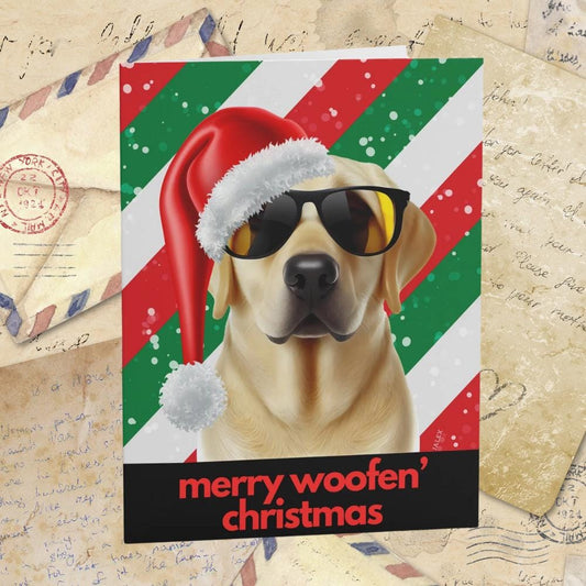 Merry Woofen' Christmas Yellow Labrador Greeting cards (8, 16, and 24 pcs)