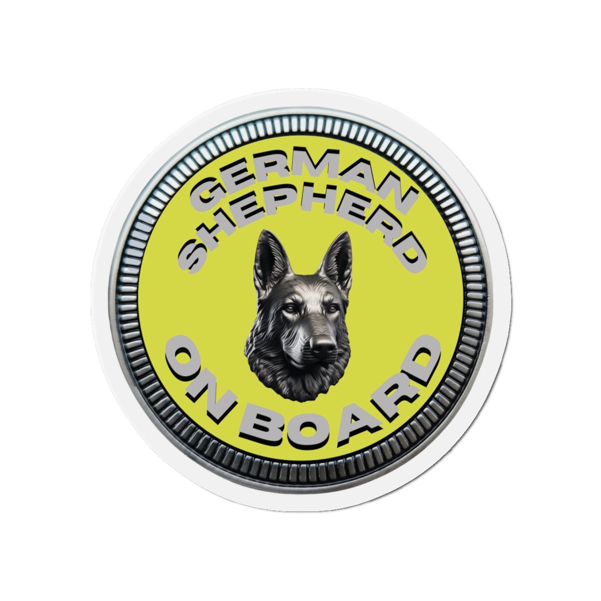 German Shepherd "ON BOARD" | Yellow | Metal Looking Badge | Die-Cut Magnet