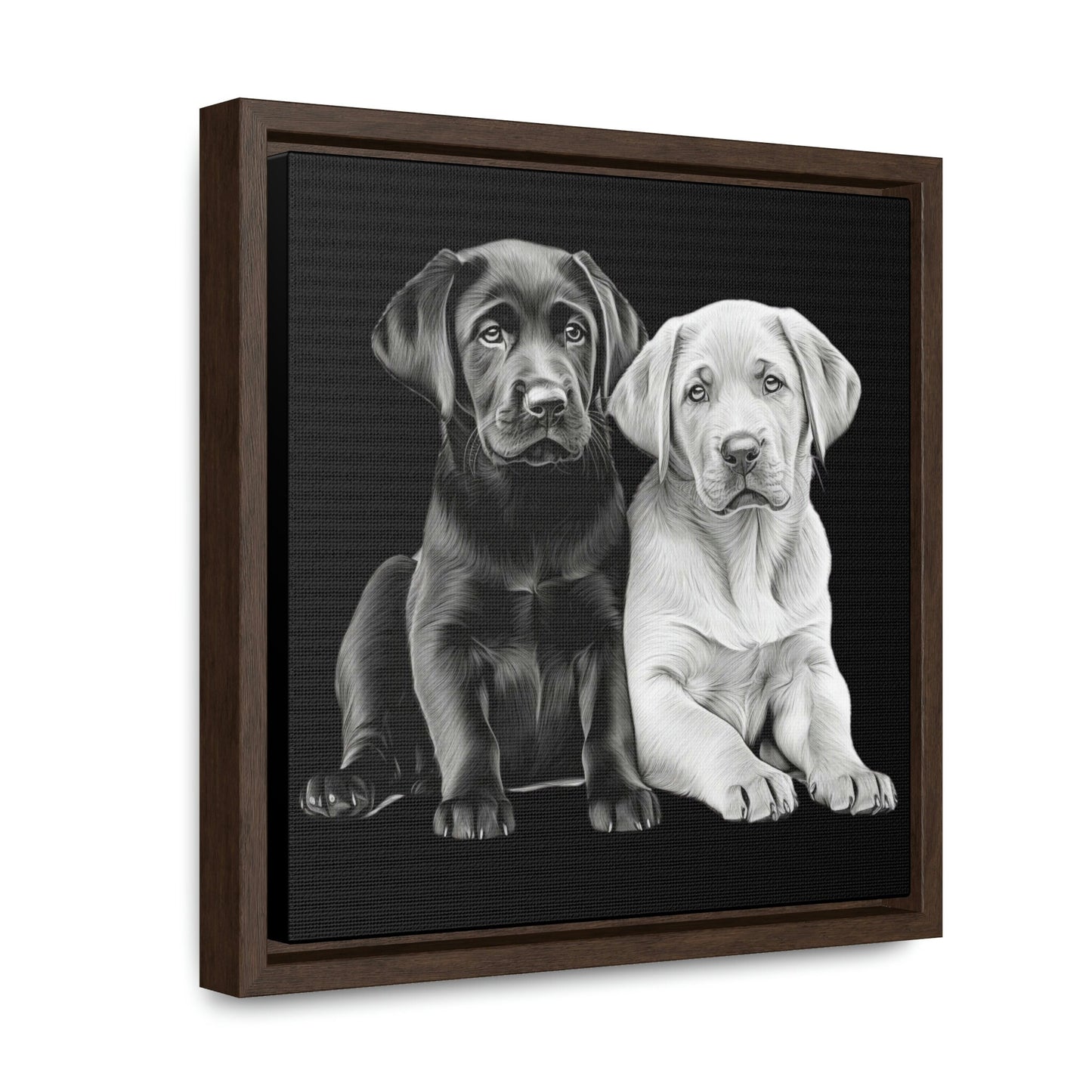 Labradors Black and Yellow Puppies Framed Canvas