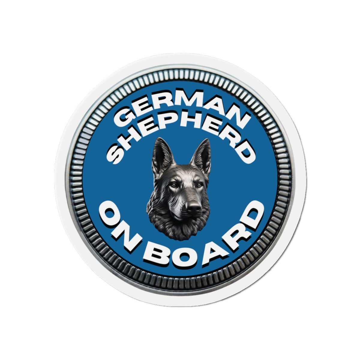 German Shepherd "ON BOARD" | Blue | Metal Looking Badge | Die-Cut Magnet