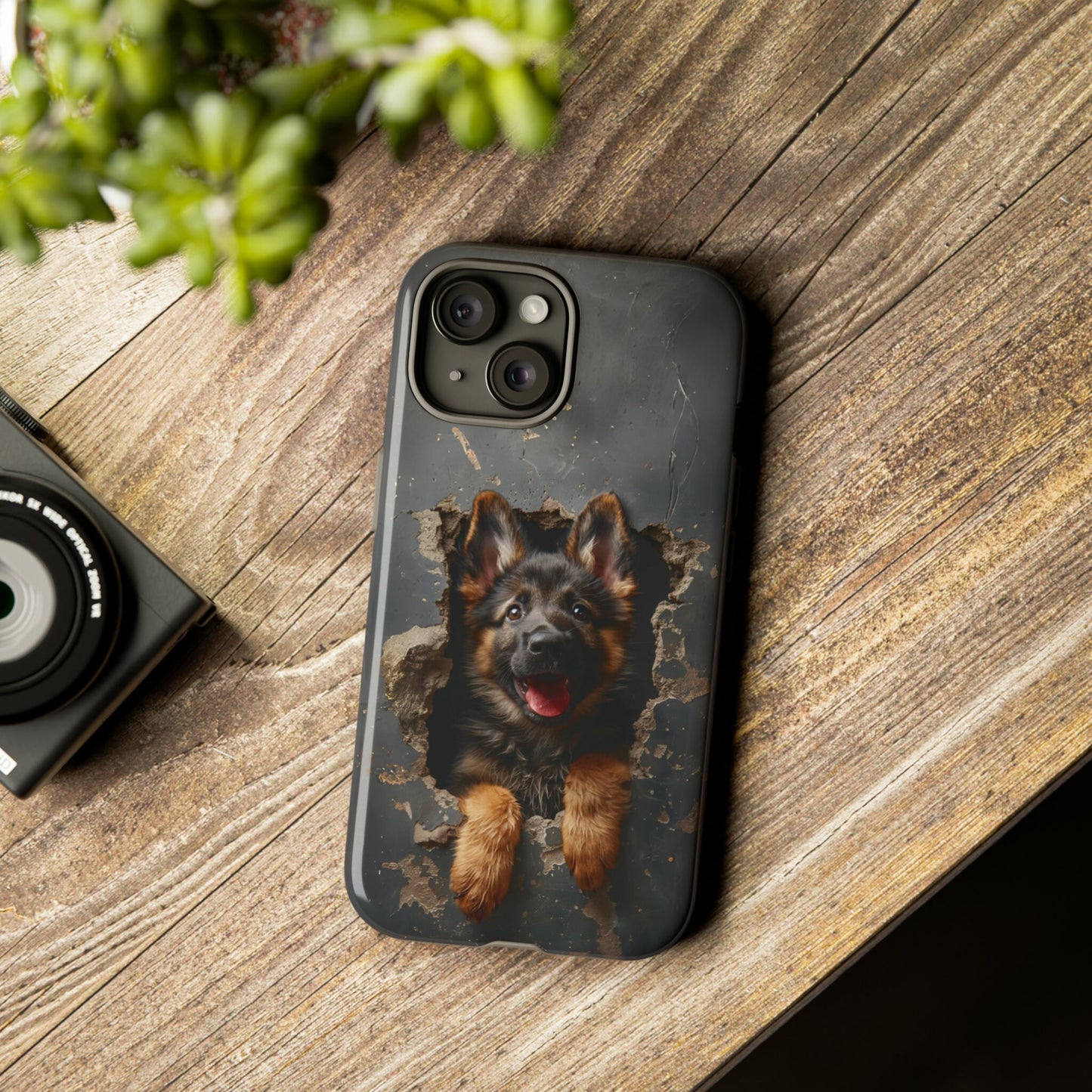 German Shepherd Puppy Breaking Wall | Dark Colors | Tough Phone Cases