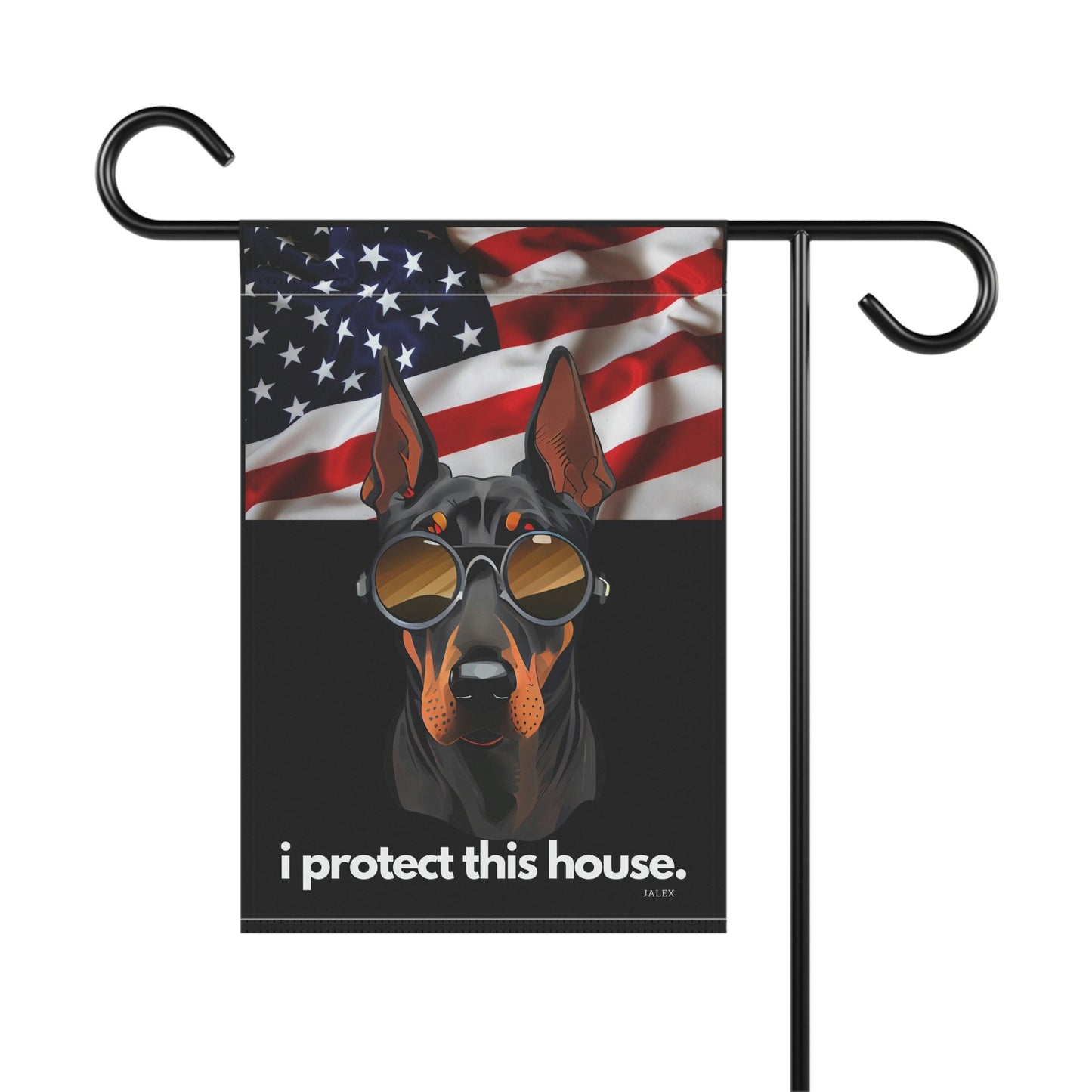 Doberman Flag, Garden Flag, I Protect This House, Patriotic, USA, United States, American, House Flag, Banner, Printed Both Sides