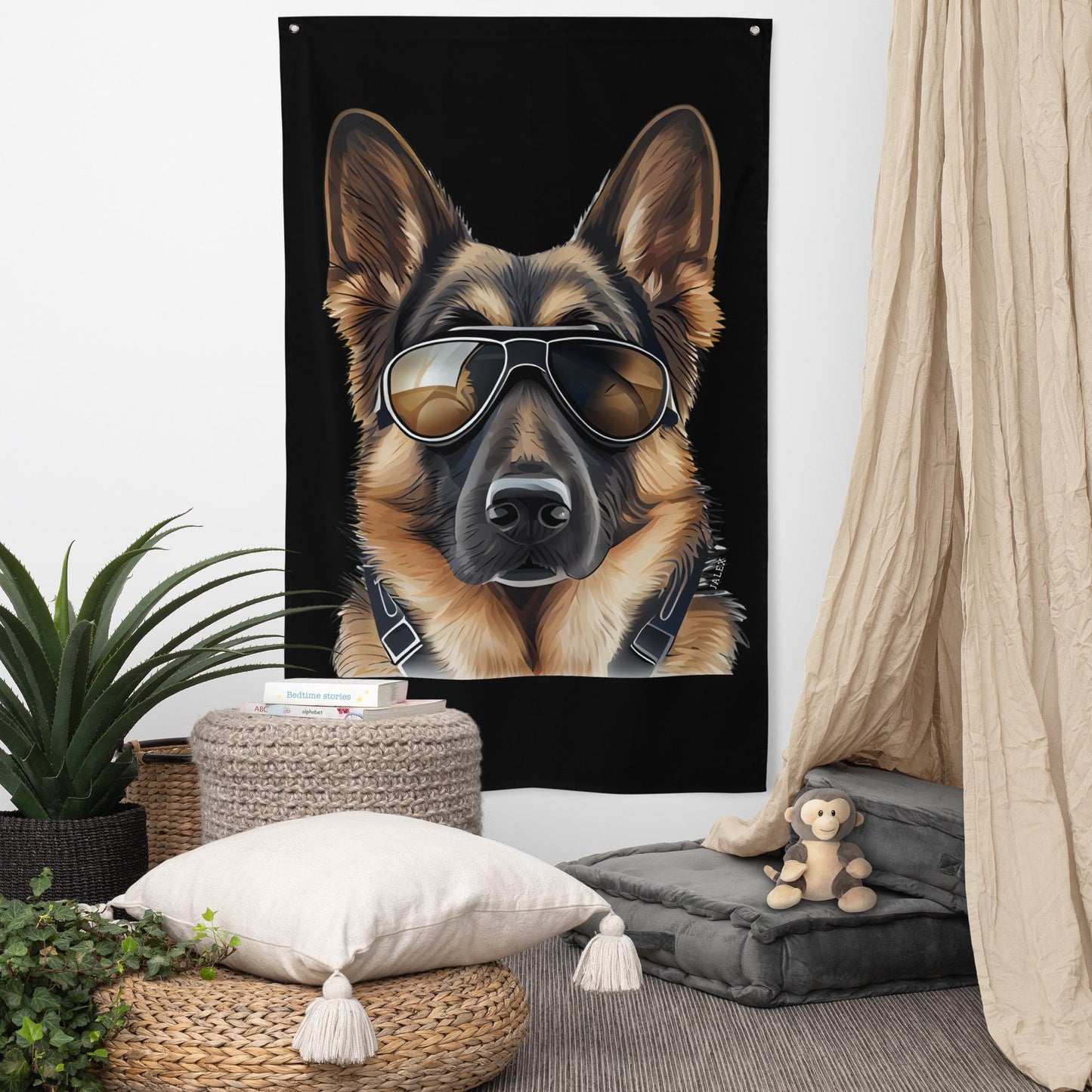 German Shepherd in Aviator Glasses 36" x 60" Flag