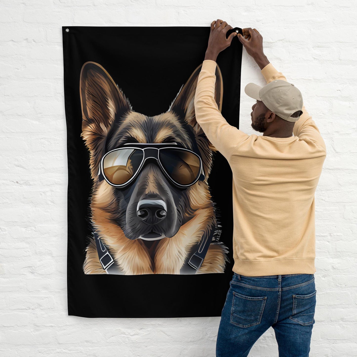 German Shepherd in Aviator Glasses 36" x 60" Flag