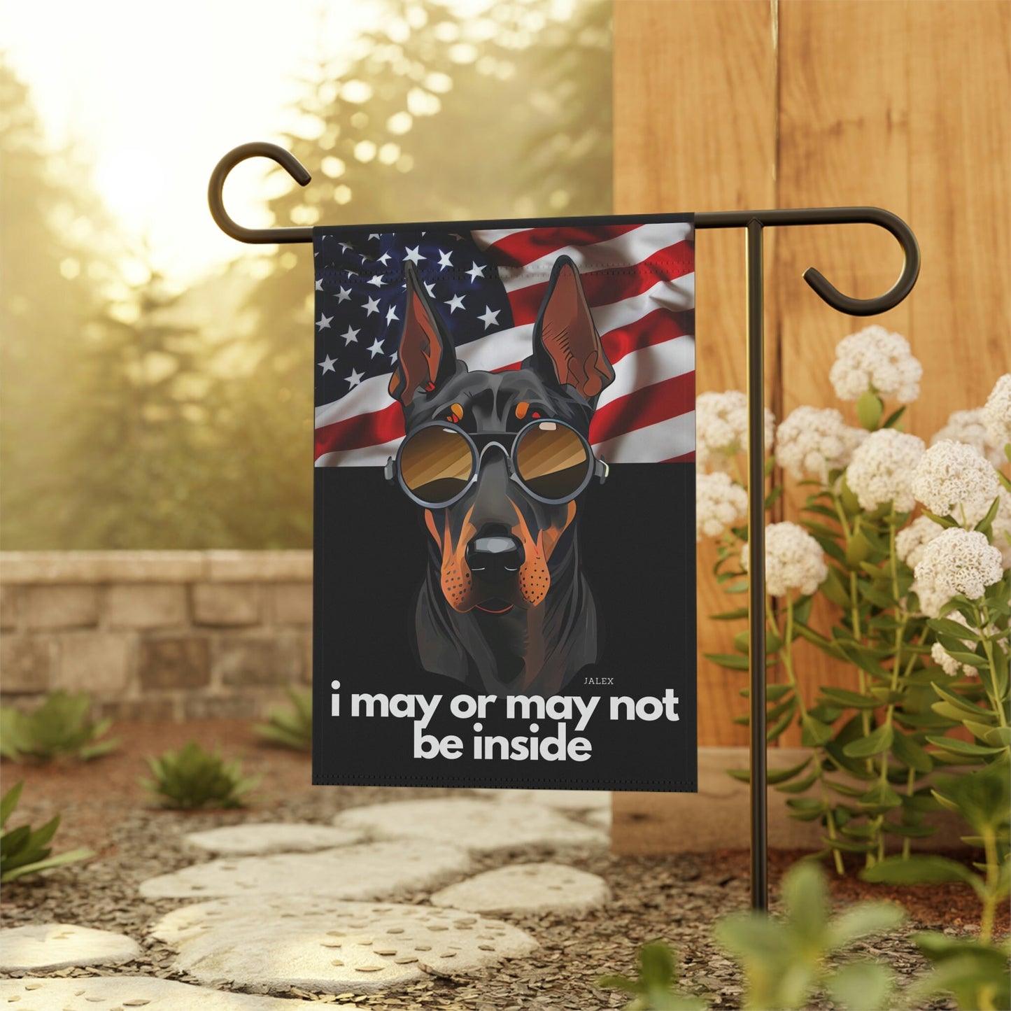 Black Doberman Flag, Garden Flag, I May or May Not Be Inside, Patriotic, USA, United States, American, House Flag, Banner, Printed Bot