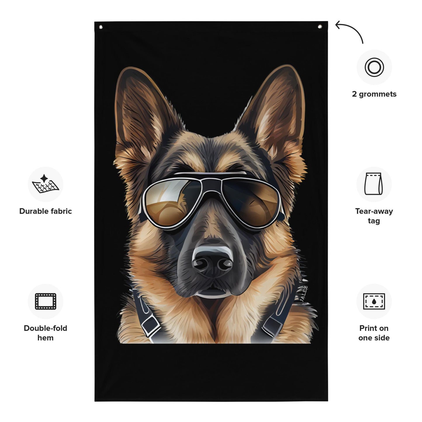 German Shepherd in Aviator Glasses 36" x 60" Flag