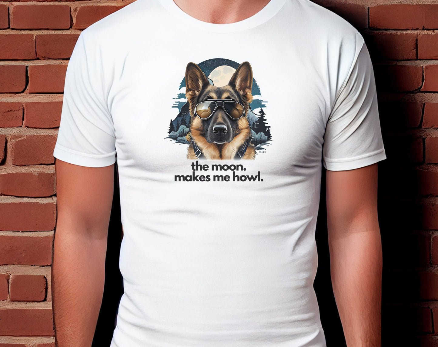 German Shepherd Shirt, The Moon Makes Me Howl, Shepherd Shirt, Moon Dog, Mountains, GSD, Funny Shirt, Gift for Boyfriend, Dad Gift