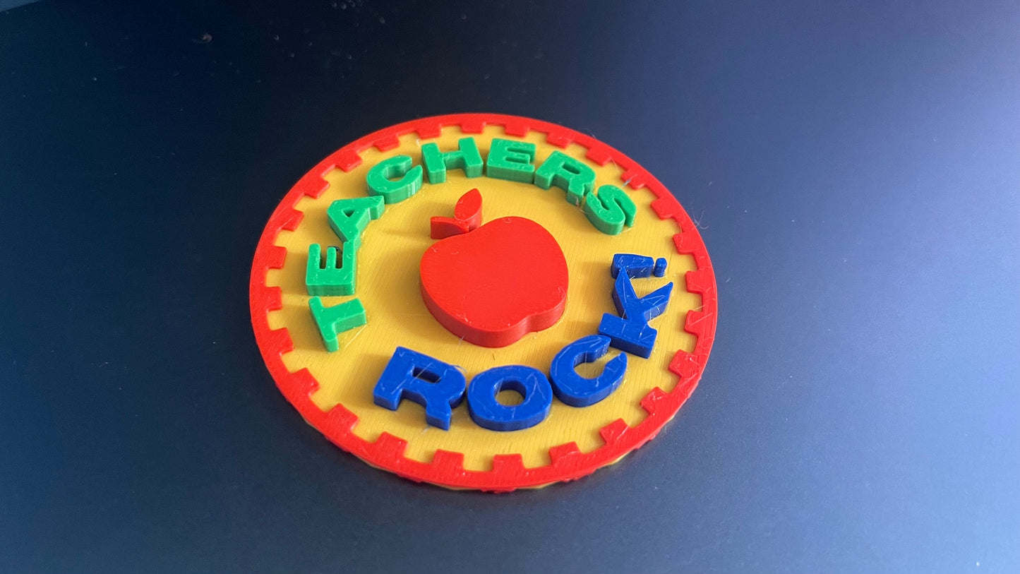 3D Teachers Rock! 3 inch Magnetic Badge for Jeep Car Great Gift Idea Mother’s Day Father’s Day Apple Colorful School