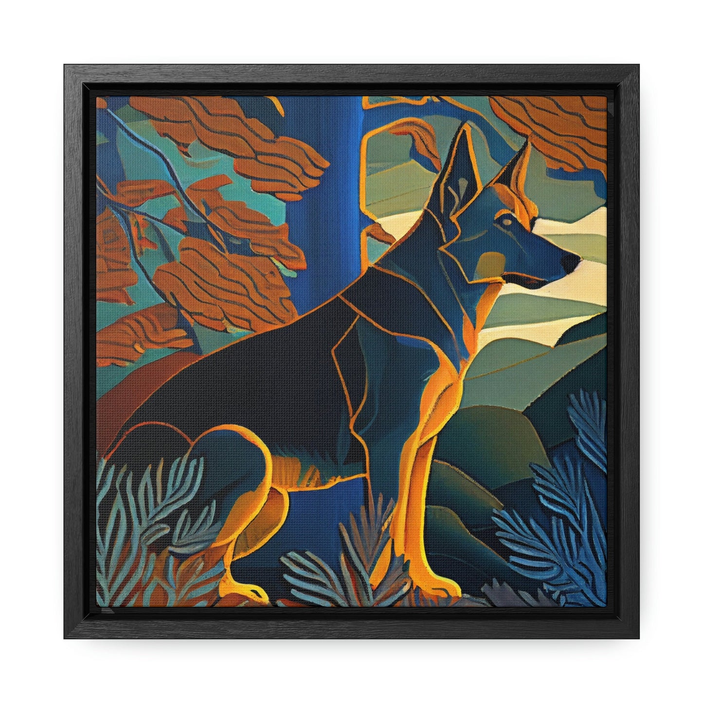 German Shepherd Abstract Framed Canvas