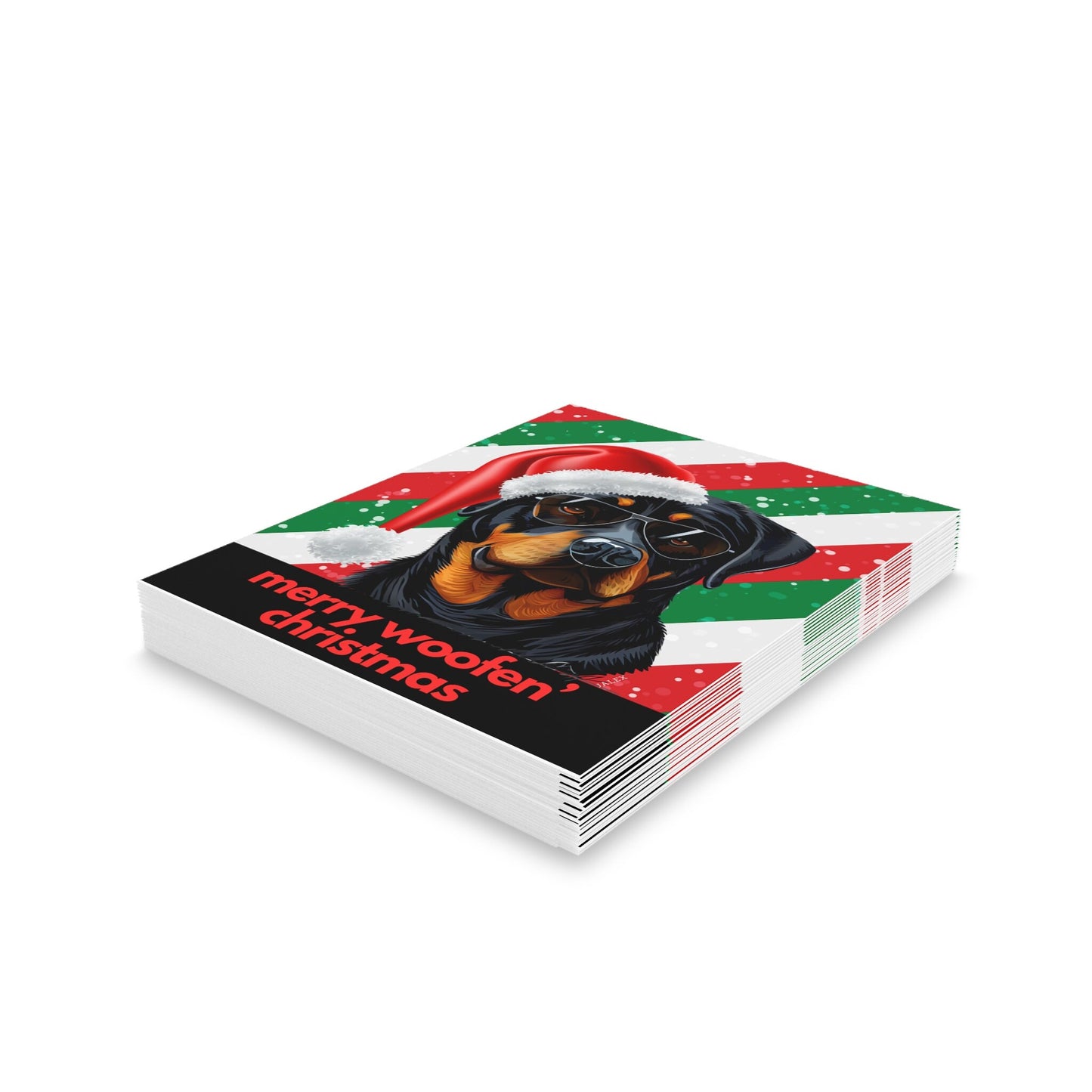 Merry Woofen' Christmas Rottweiler Greeting cards (8, 16, and 24 pcs)