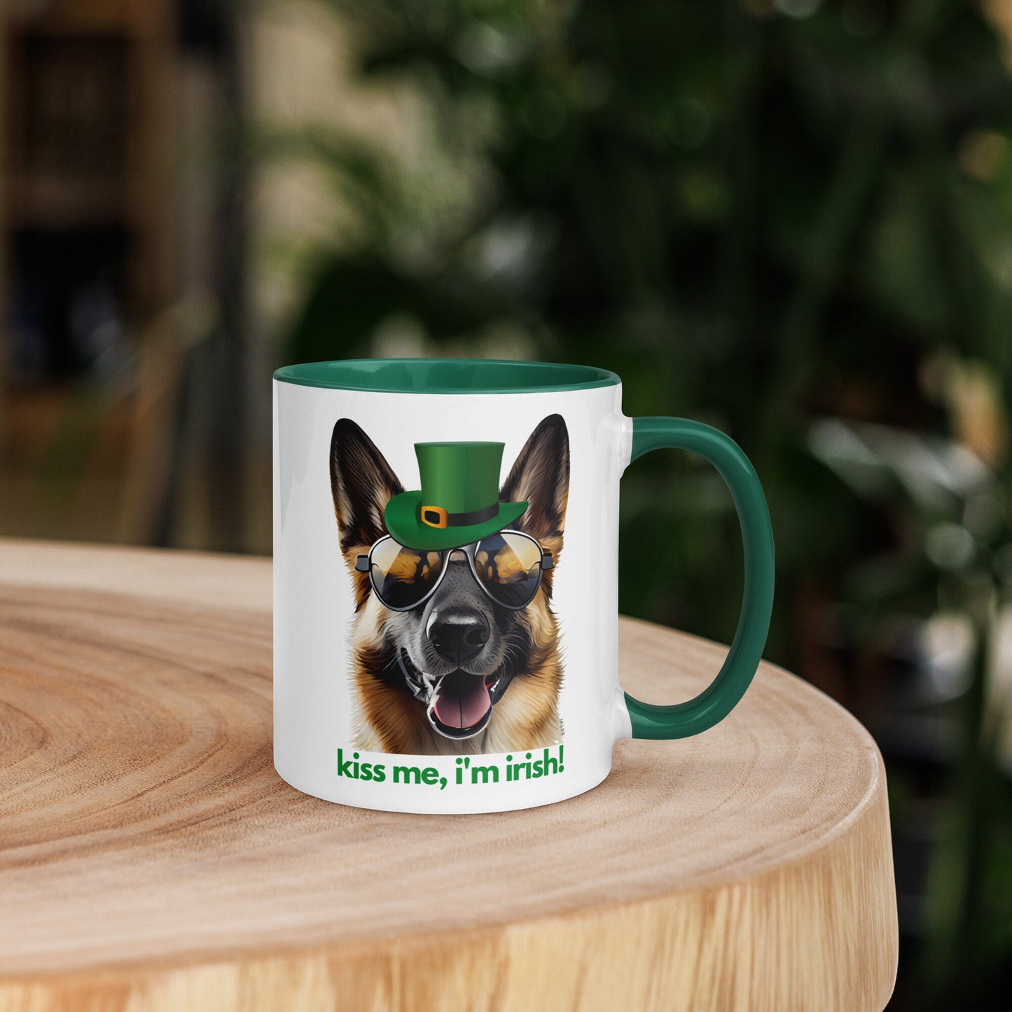 German Shepherd "kiss me, i'm irish!" cute funny gift for dog lovers St. Patrick's Day green inside and handle