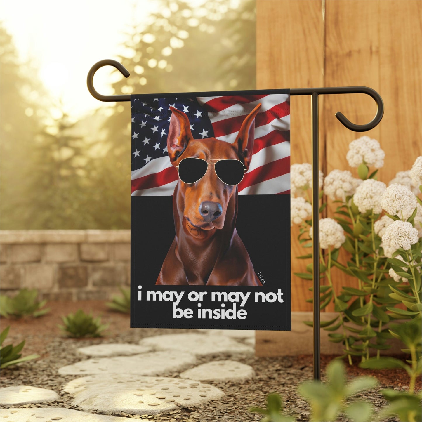 Red Doberman Flag, Garden Flag, I May or May Not Be Inside, Patriotic, USA, United States, American, House Flag, Banner, Printed Both Side