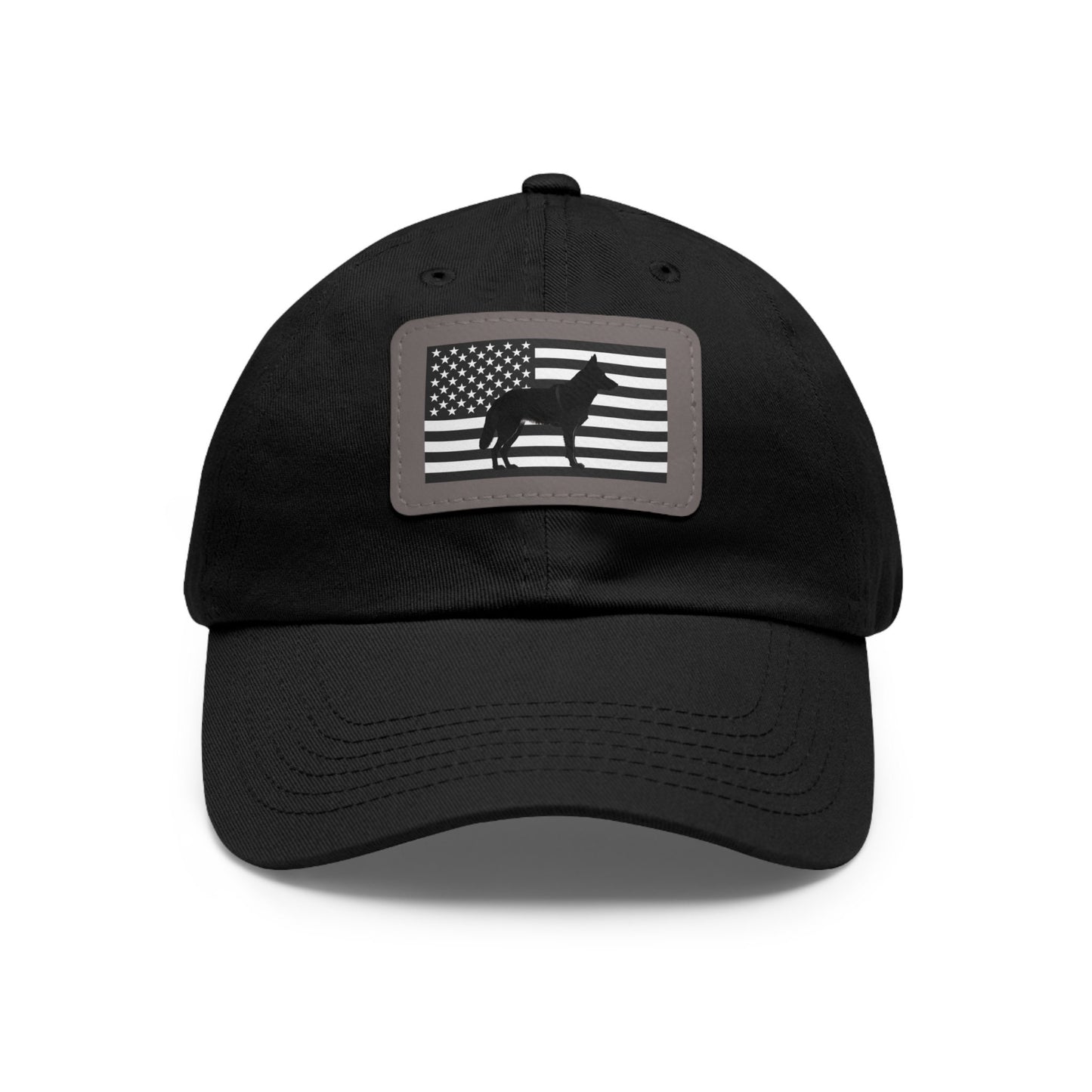 German Shepherd Silhouette with US Flag Dad Hat with Leather Patch