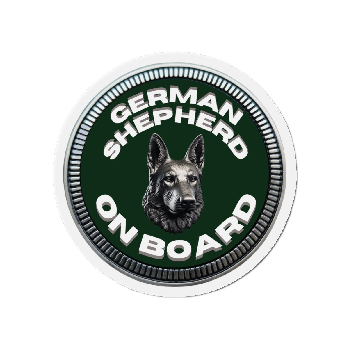 German Shepherd "ON BOARD" | Dark Green | Metal Looking Badge | Die-Cut Magnet