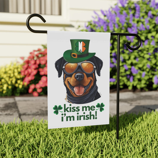 Rottweiler Flag, Garden Flag, Kiss Me I'm Irish!, House Flag, Banner, Printed Both Sides, Gift, Dog Lover, St. Patrick's Day