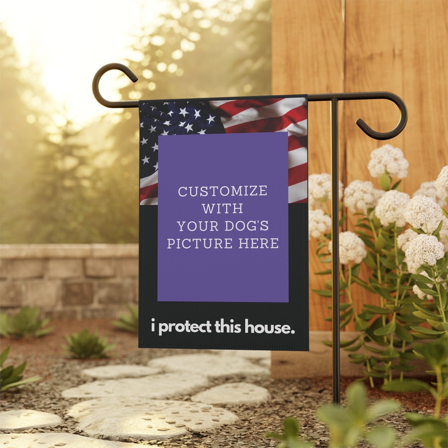 Personalized with Your Dog's Picture with USA Flag - I Protect This House - Garden Flag