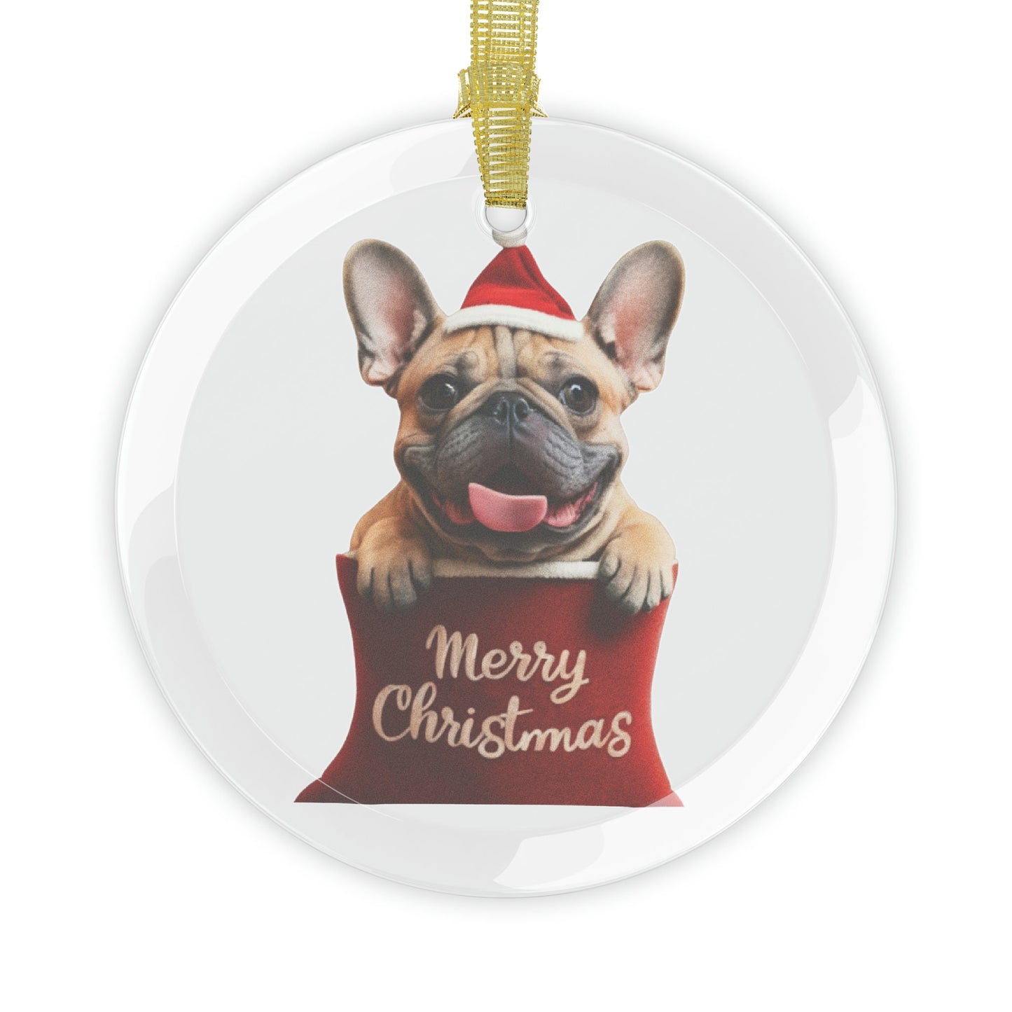 French Bulldog Cute Puppy in Stocking "Merry Christmas" | Dog Gifts for Owners | Glass Ornament